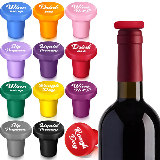 Sintuff 12 Pieces Funny Silicone Wine Bottle Stoppers Reusable Beer Bottle Stopper Beverage Beer Champagne Wine Storage Keep Fresh Tools for Wine Bottles Supplies Gift