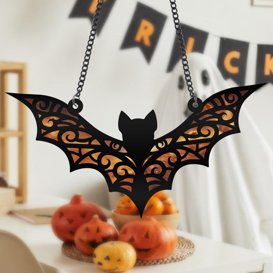 Fimewon Bat Suncatcher Bat Stained Glass Window Hanging Halloween Decorations Indoor Wall Decor Living Room Birthday Party Favors Gifts for Women, 6.3 Inch