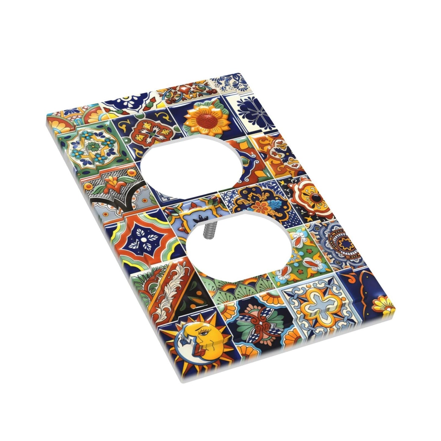 Decorative Light Switch Cover Talavera Tiled Patterns 1 Gang Wall Plate Cover Single Duplex Outlet Covers Switchplate Electrical Faceplate for Bathroom Bedroom Decor(2pack)