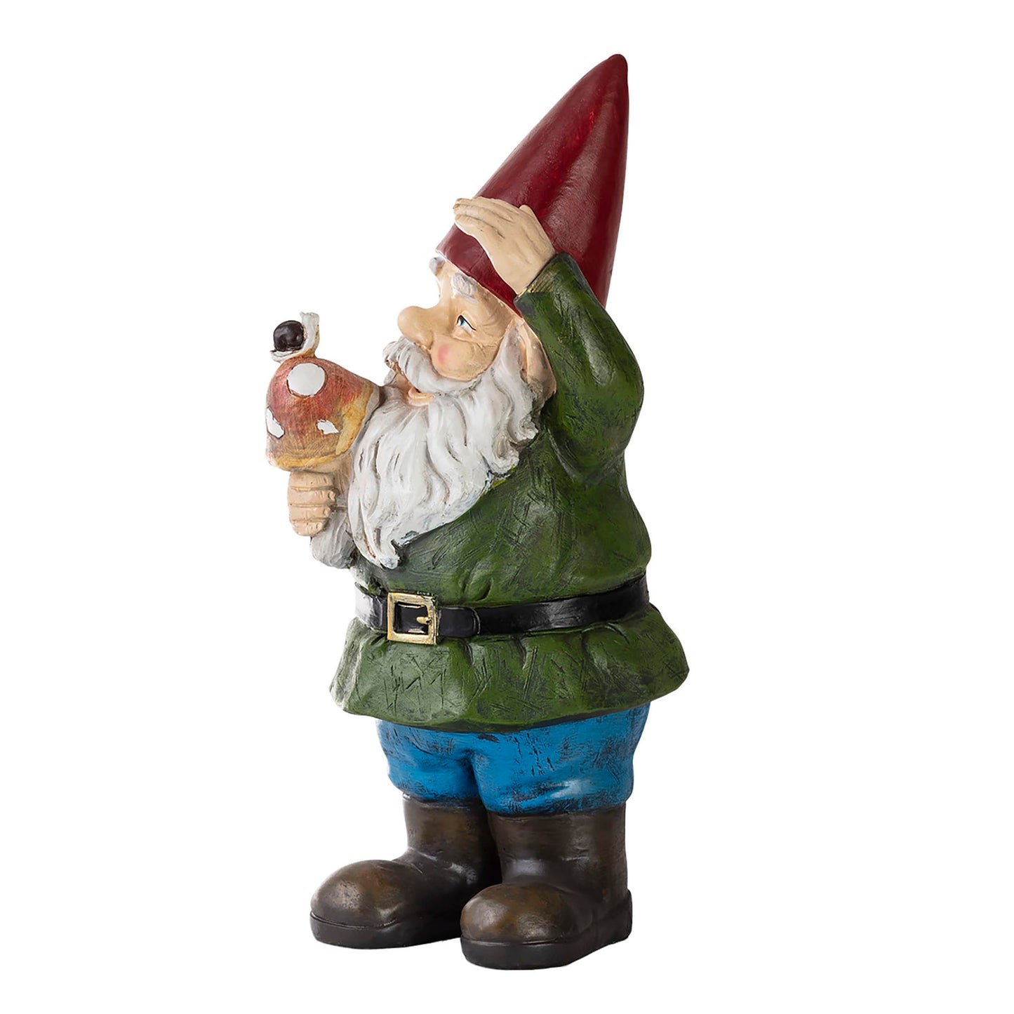 Alpine Corporation 12" Tall Outdoor Garden Gnome with Mushroom Yard Statue Decoration