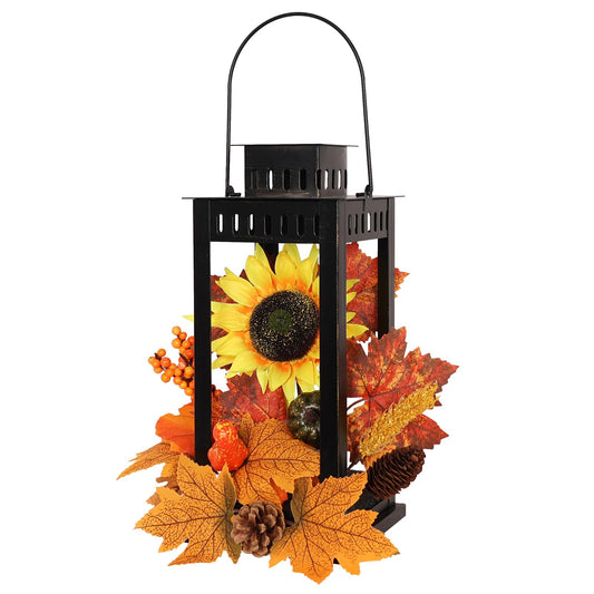 Fall Decorations for Home, DECORKEY 15" Lantern Decorative Indoor & Outdoor, Vintage Hanging Lantern Holder for Porch with Sunflower Pumpkin Pine ConeFall Decor for Yard Decor, Table, Mantel