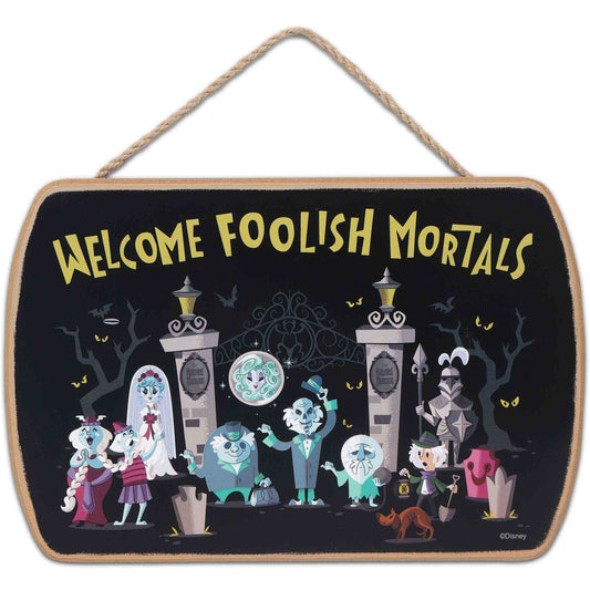 Disney Haunted Mansion Welcome Foolish Mortals Hanging Wood Wall Decor - Fun Halloween Sign for Home Decorating