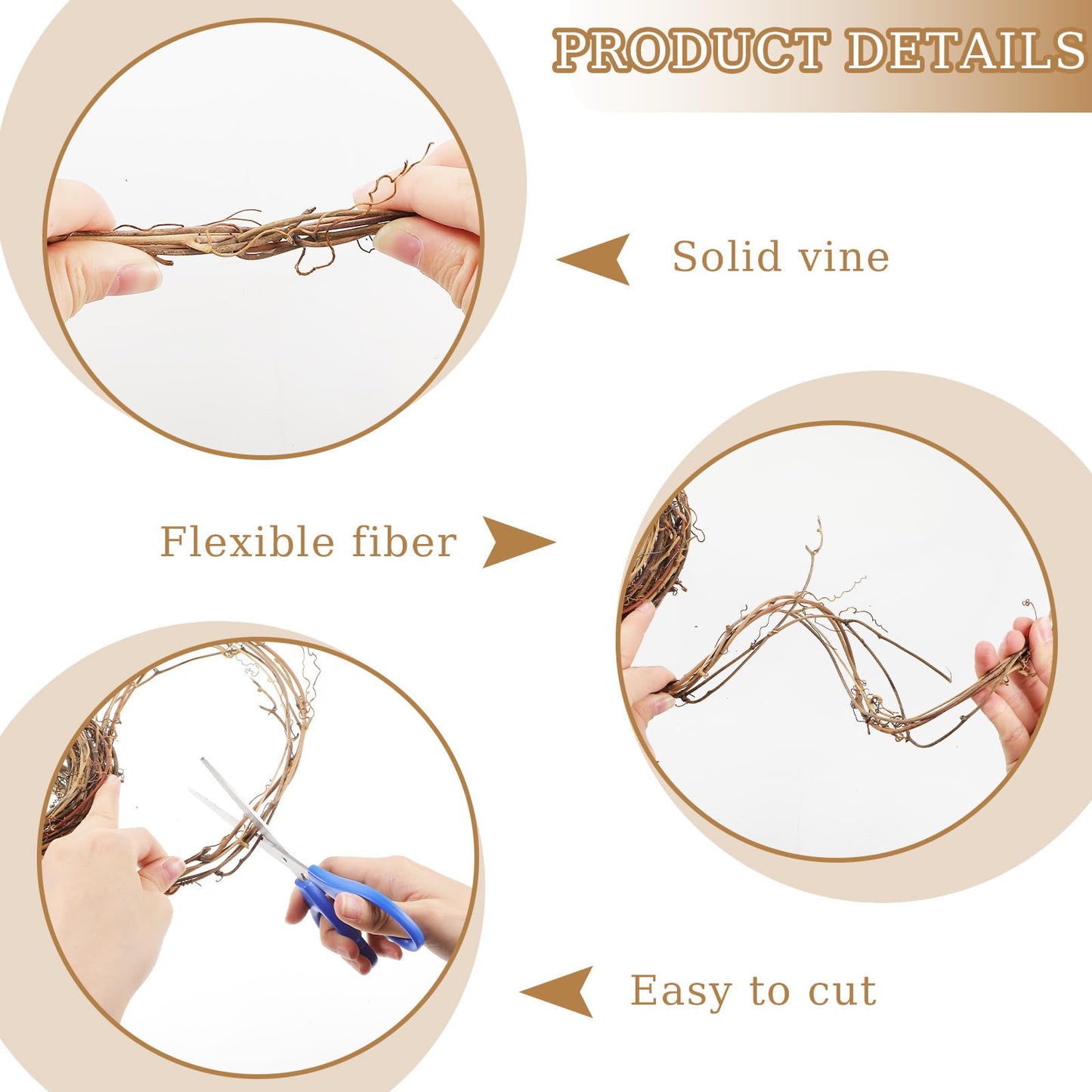 4 Pcs Grapevine Garland - DIY Crafts Natural Grapevine Wreaths, 13 Feet Long Vine Branch Wreath, Rattan Wreath for DIY Christmas Craft, Front Door Wall Hanging, Wedding and Party Decors