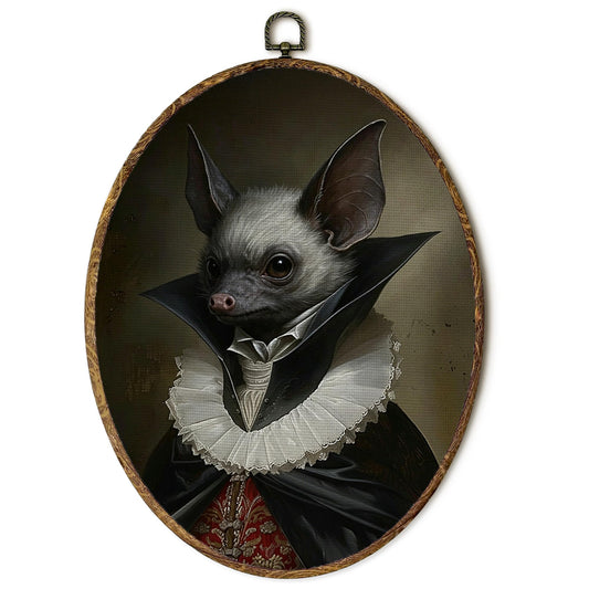 EGVQK Vintage Gothic Bats Vampire Oval Wall Art, Dark Academia Framed Canvas Prints Wall Art, Renaissance Style Moody Oval Canvas Hanging Wall Decor for Living Room Bedroom Decorations, 8.5x11.5in