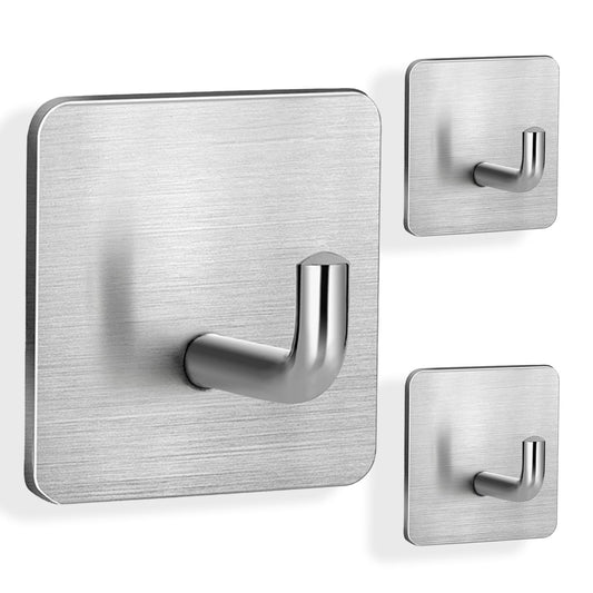 ZY PLUM Emergency Fire Blanket Wall Hooks，Waterproof Stainless Steel Adhesive Hooks for Home Kitchen Bathroom Office and Outdoor (Silver, 3 Pack)