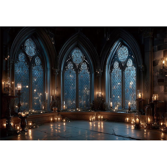Baocicco Vintage Castle Wall Backdrop Photography 5x3ft Night Candlelight Gothic Fantasy Castle Ancient Arch Window Background Halloween Backdrops Wedding Birthday Party Decorations Props Video