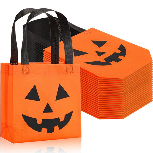 Silkfly 7.9 x 7.9 Inches Halloween Non Woven Bags Pumpkin Bags Trick or Treat Bags with Handles Goody Tote Gift Bag for Halloween Party Favors Supplies Kids Adults (50), (HAA-Silkfly-1274)