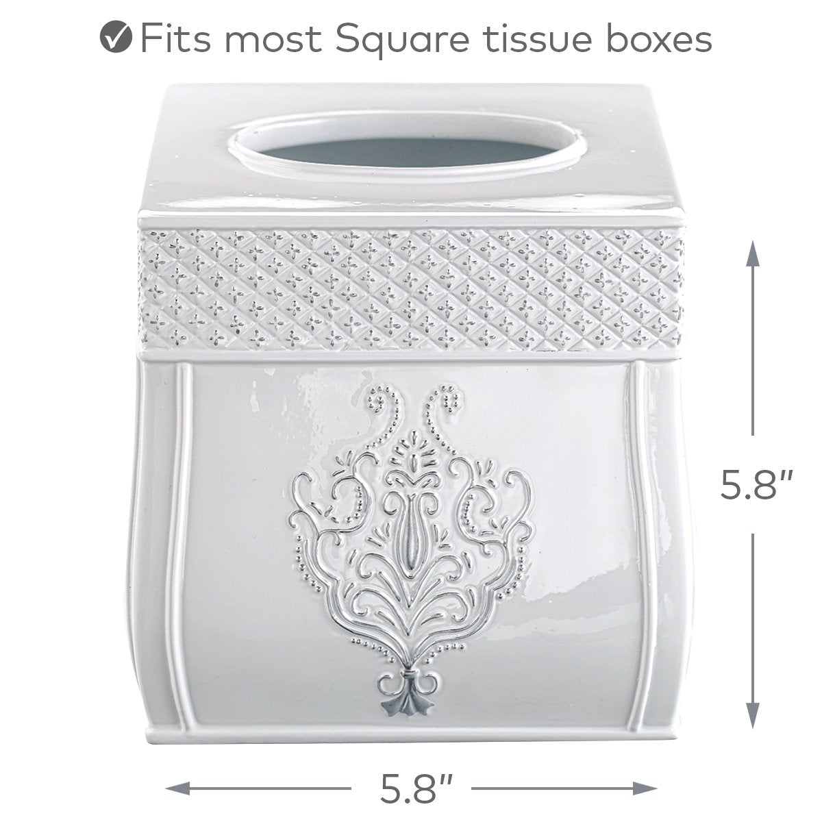 Vintage White Square Resin Tissue Box Cover with Bottom Slider