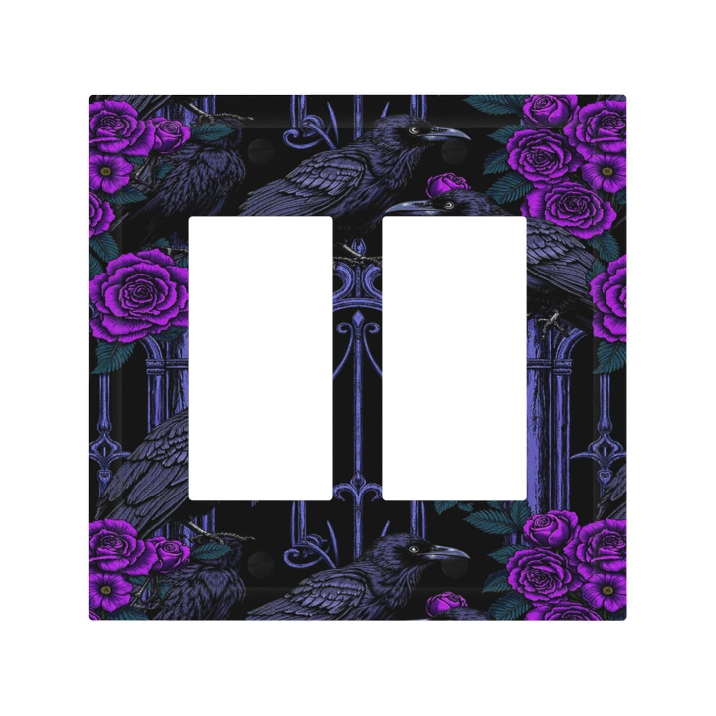 Naiqadnehz Decorative Outlet Covers Gothic Style Crow Purple Flowers 2 Gang Double GFCI Rocker Electrical Wall Panels Light Switch Cover Plate for Bedroom living Room Decor