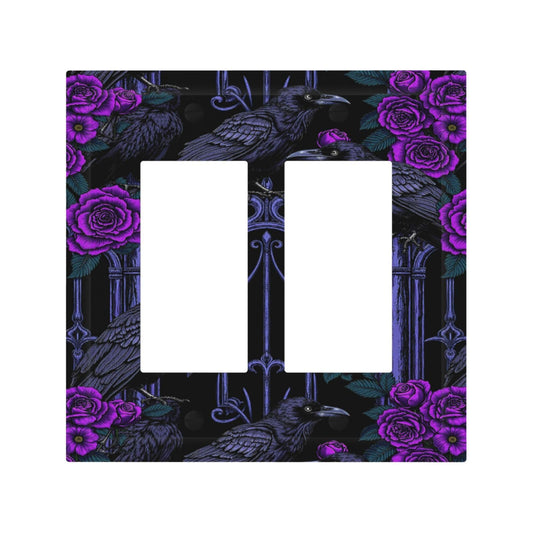Naiqadnehz Decorative Outlet Covers Gothic Style Crow Purple Flowers 2 Gang Double GFCI Rocker Electrical Wall Panels Light Switch Cover Plate for Bedroom living Room Decor