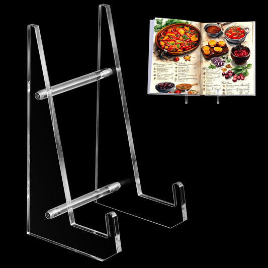 Cinnvoice Acrylic Cookbook Stand for Kitchen Recipe Book Holder for Kitchen Counter Multi-Purpose Display Stand 8.8 x 4.72 Inch Kitchen Countertop Acrylic Recipe Decor (Transparent)