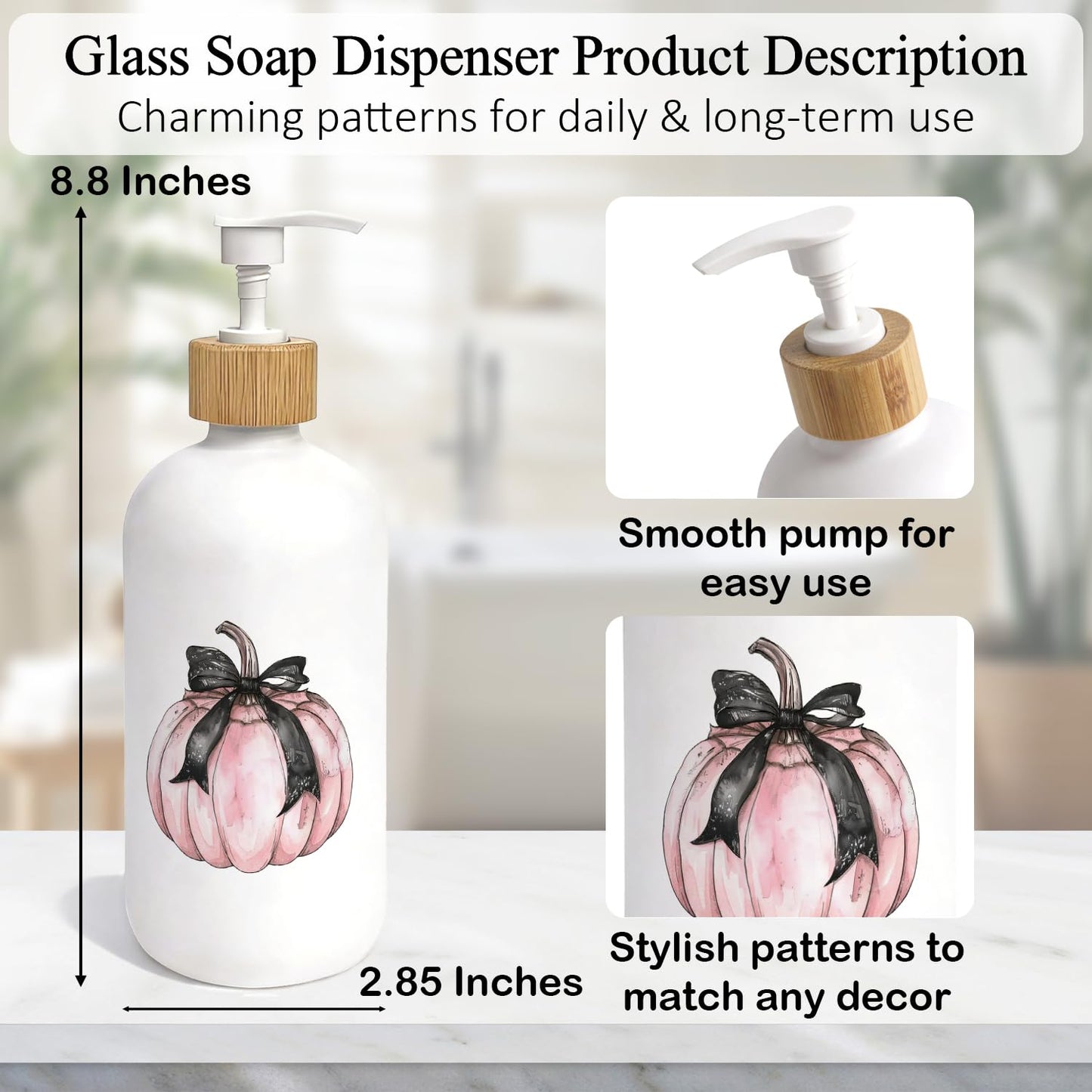 OuOvOwO Halloween Coquette Pink Pumpkin Glass Soap Dispenser