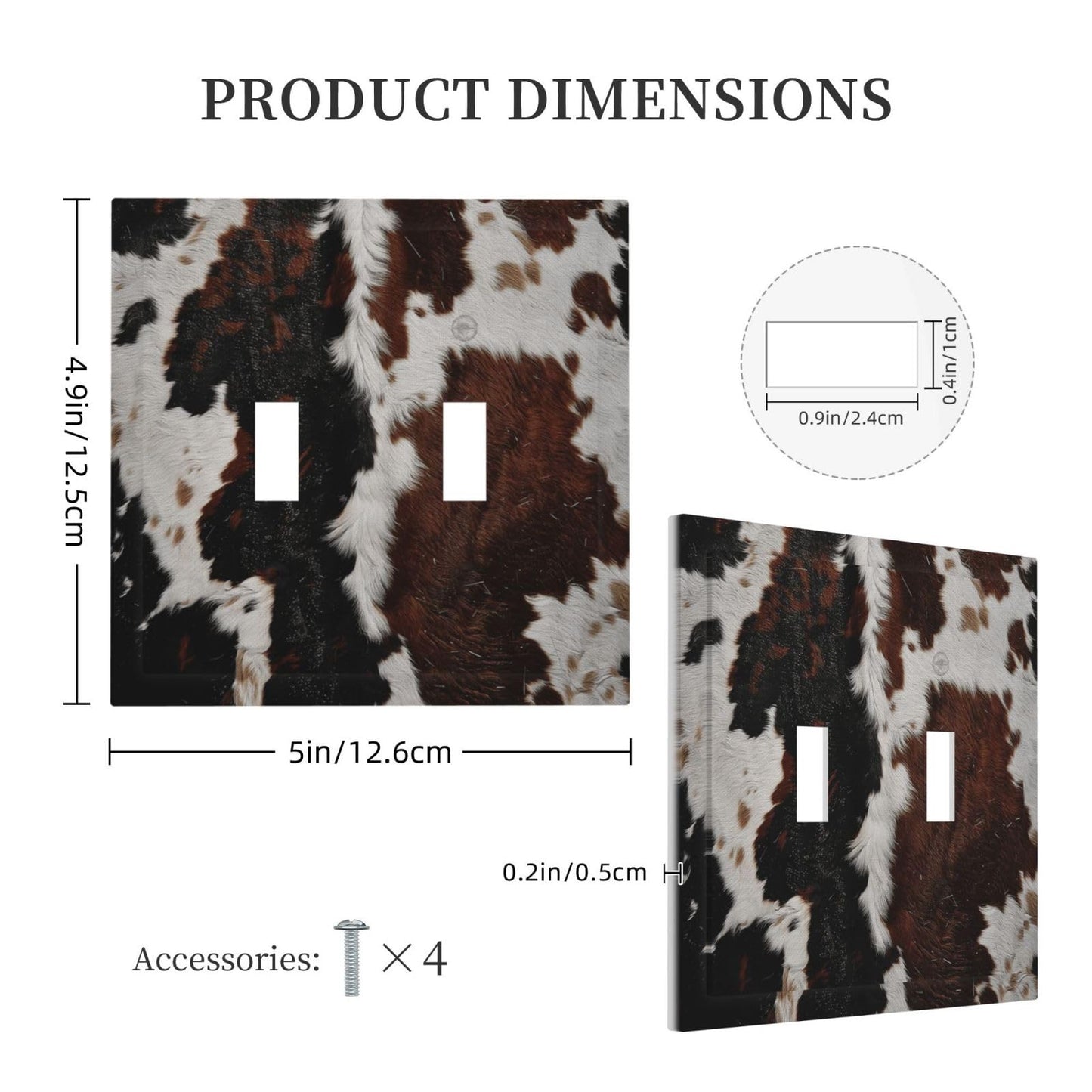 Cowhide Print Abstract Animal Fur Rustic Decorative Switch Plates 2 Gang Double Toggle Outlet Light Switch Cover Wall Plate Electrical Faceplate for Farmhouse Home Decor