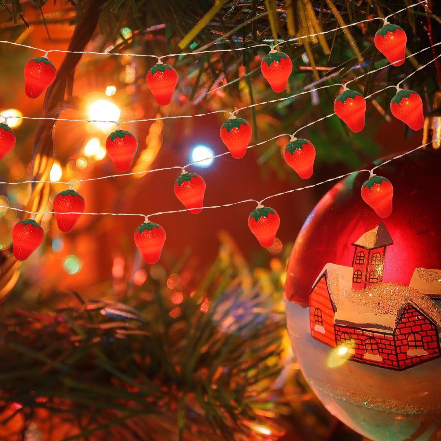SDOUBLEM 3M 20LED Fruit Strawberry String Lights Battery Powered Indoor Outdoor Lighting Lamp for Wedding Home Birthday Garden Yard Patio Party Christmas Tree Cute Decorations