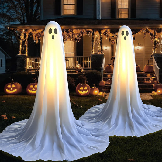 Evoio Halloween Decorations Outdoor 2 Packs 57'' Standing Ghost Adjustable Height, Light Up Spooky Halloween Decor with Built-in LED, Indoor Outside Yard Porch Lawn Party Supplies Decors