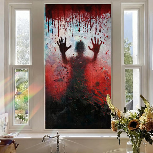 Cmialusie Bloody Hands Horror Scene Halloween Decor Window Film Window Privacy Film Glass Privacy Decals Living Room Sun Blocking Decor Removable Cling Stickers Window Stickers 17.3x39.3 Inch