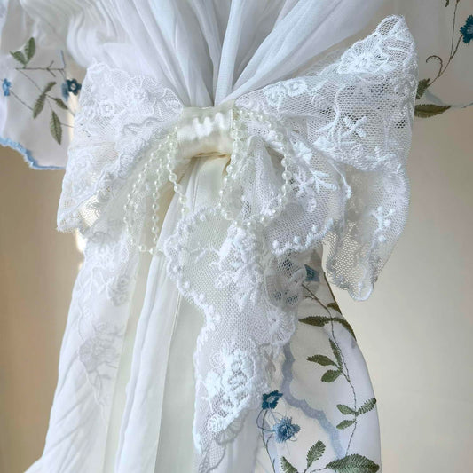 Bow Lace Curtain Tiebacks for Living Room Kids Room Punch Free Sheer Curtain Holdback Rope for Girls Room ThinCurtain Drapes Window Treatments Curtain Tiebacks 1 Pair (Ivory)