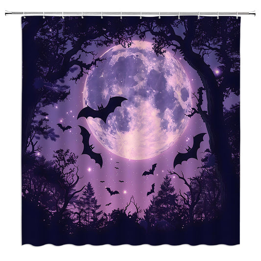 AMFD Spooky Halloween Shower Curtain Scary Bats Purple Black, 70" WX70 H