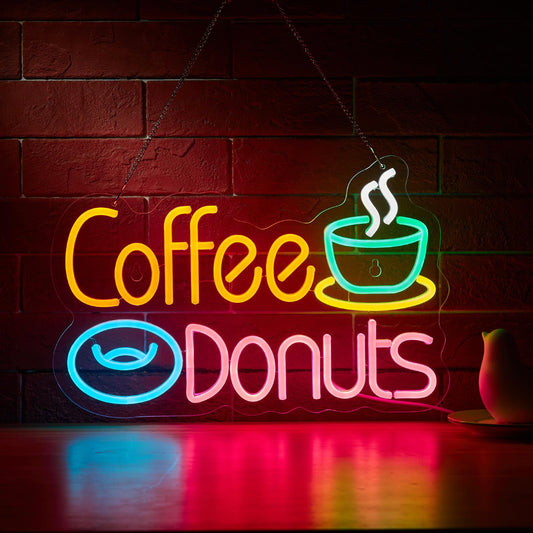 Hoyoelec Coffee and Donuts Neon Sign for Wall Décor Dimmable LED Neon Light USB Powered Neon Art Signs Decor