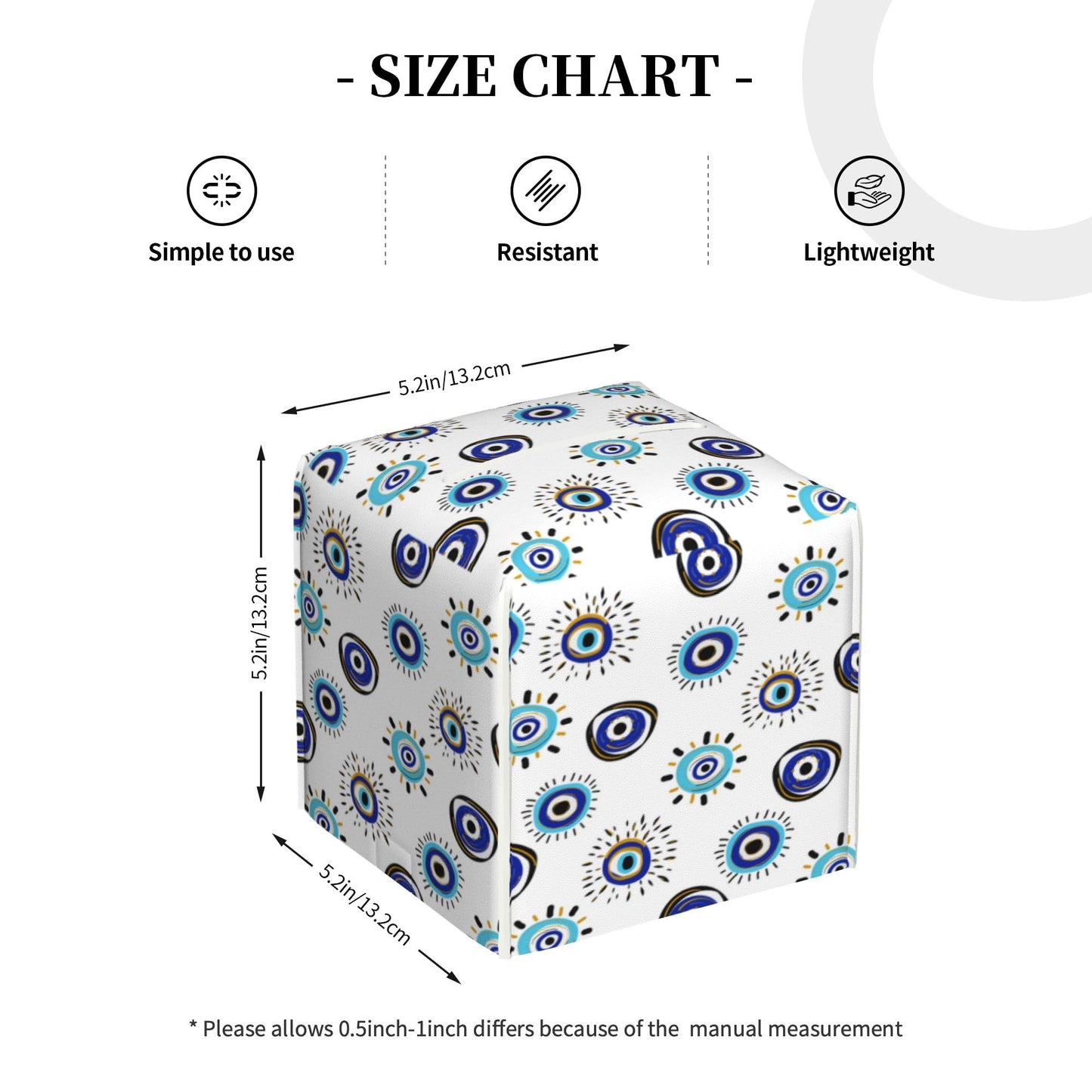 POIUBLE Evil Eye Tissue Box Cover Leather Tissue Box Holder Square Facial Paper Organizer Dispenser for Bathroom Kitchen Bedroom Vanity Countertop Night Stands