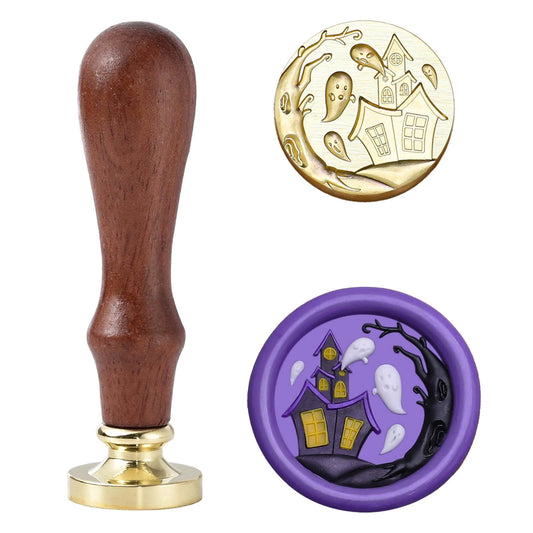 Halloween Wax Seal Stamp,Lulu Home Seal Head with Pearwood Handle,Haunted Castle Wax Stamp for Creative DIY,Envelope Sealing,Greeting Cards