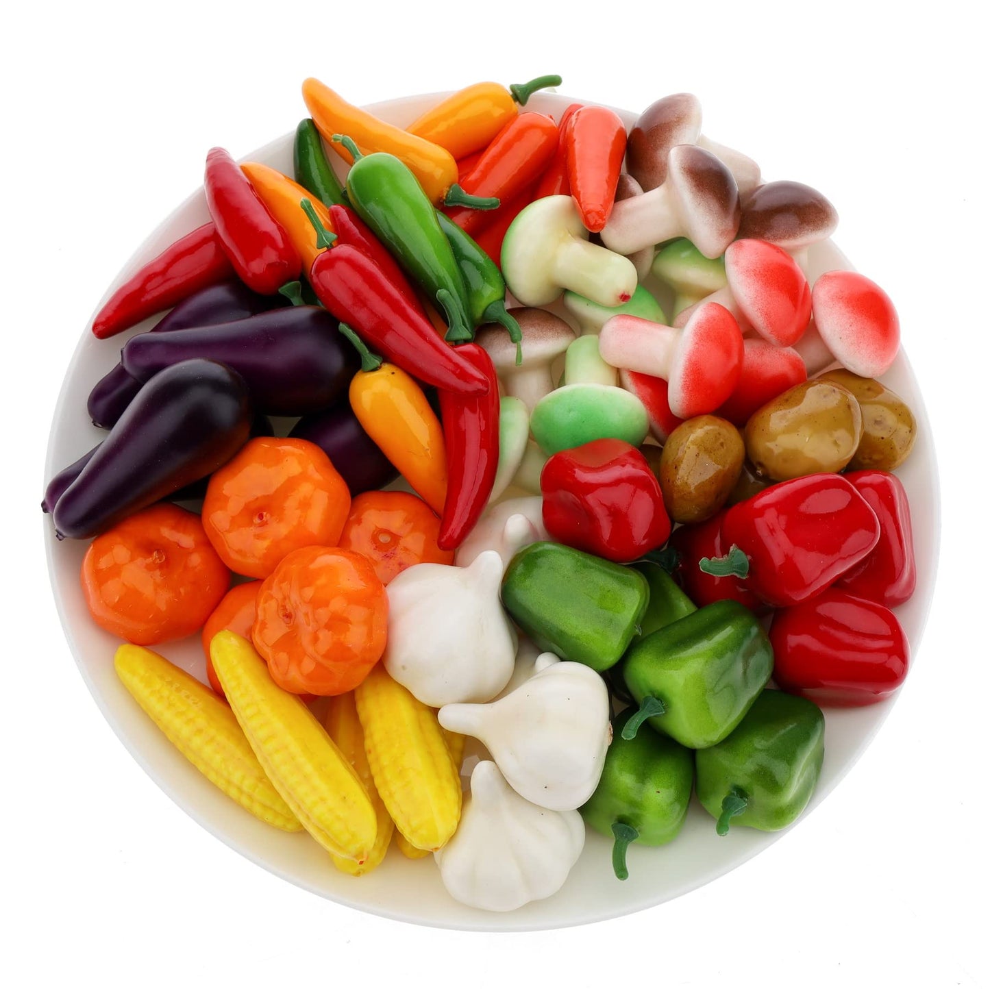 Gresorth 70 PCS Fake MINI Vegetables Artificial Garlic, Corn, Pepper, Pumpkin, Carrot, Potato, Eggplant ……