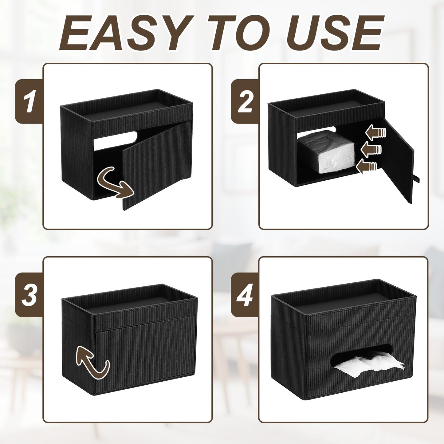 PATIKIL Tissue Box Cover Square with Storage Tray, 6.1x6.5x5.5 PU Leather Decorative Organizer Tissue Box Holder for Bathroom Vanity Countertop Bedroom Home Office Night Stand, Black