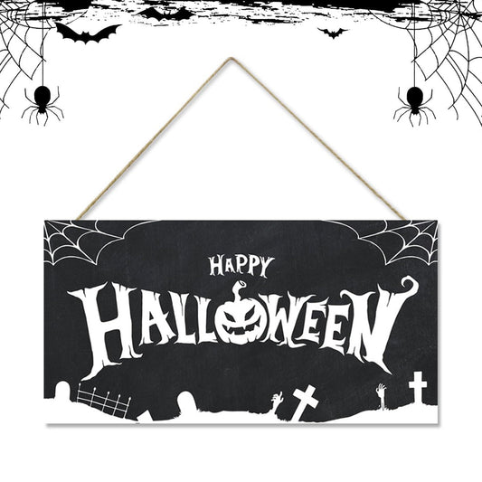 GLLBTPT Halloween Wood Hanging Sign Happy Halloween Decor Sign Spiderweb Sign for Front Door Halloween Decorations Outdoor, Halloween Party Decorations