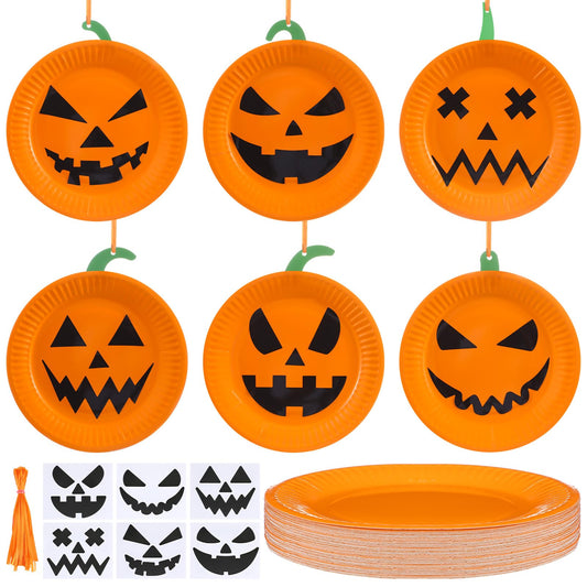 Engrowtic 24 Sets Halloween Jack O Lantern Crafts Paper Plate Pumpkin Craft Kits Make Your Own Jack O Lantern Pumpkin Spooky Hanging Craft Ornaments for Halloween DIY Trick or Treating Activities