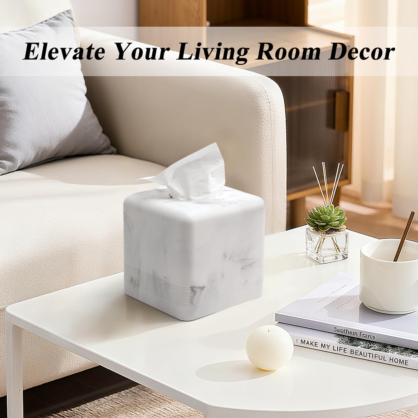 YMXYJM Resin Tissue Box Cover, Modern Square Holder,White