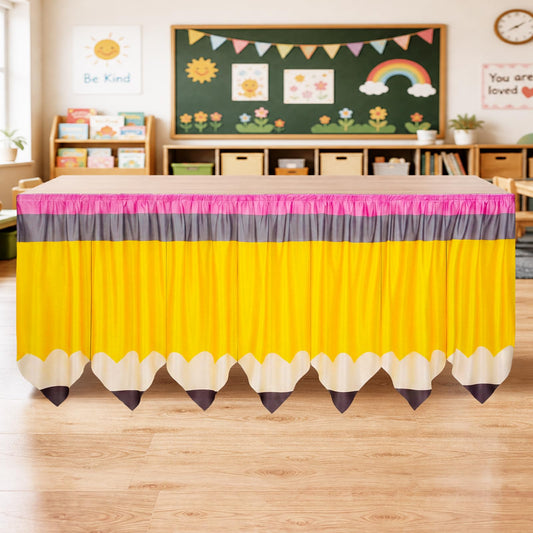Frienda 6 ft Pencil Table Skirt for Teacher Back to School Classroom Desk Table Cover Skirt Colorful Pencil Rectangular Tablecloth for Teacher Classroom Decorations Preschool Elementary Party Supplies