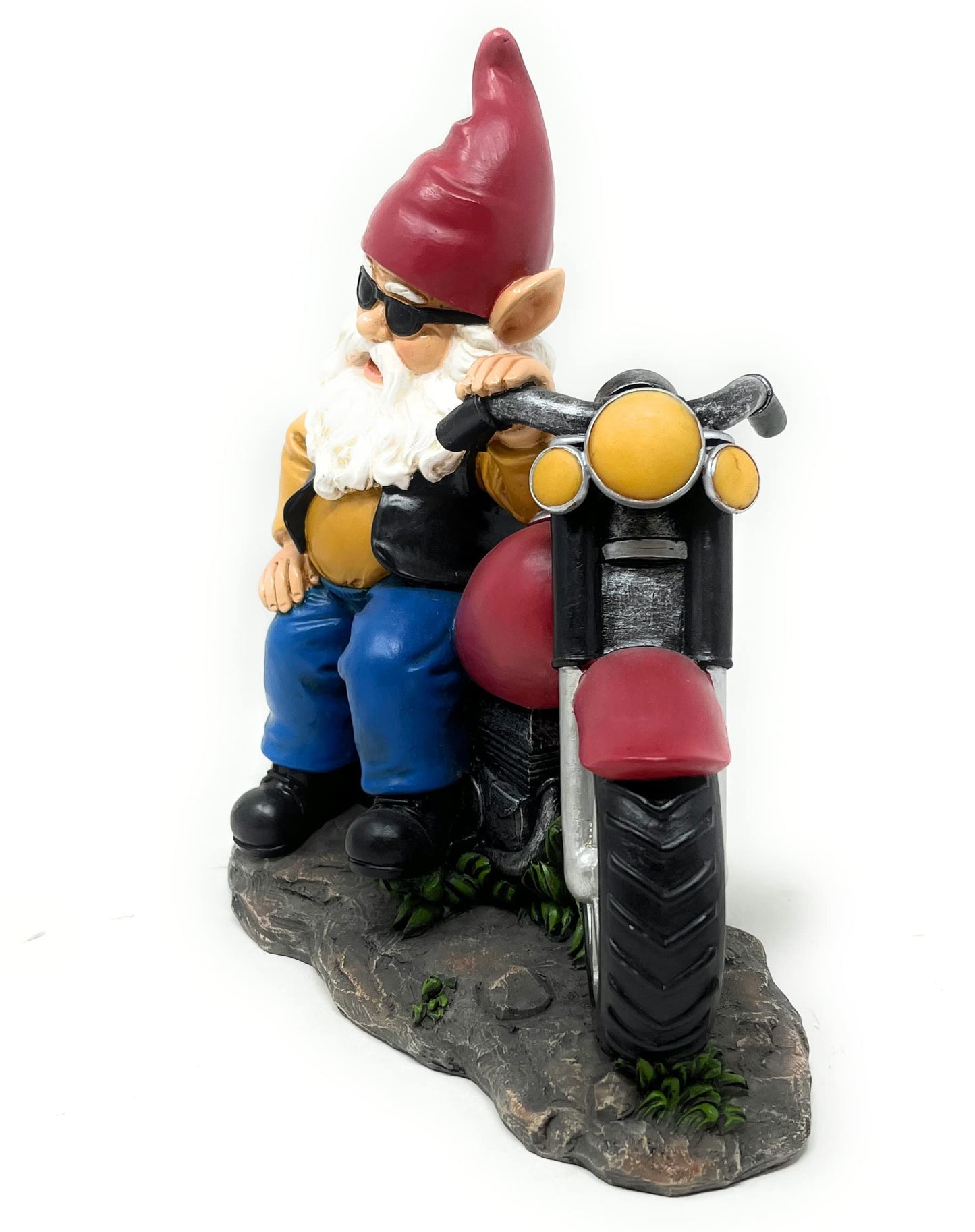 Nature's Mark Motorcycle Biker Gnome Posing with his Harley Resin Statue Figurine Home Decorative Accent Décor (9.45" H)