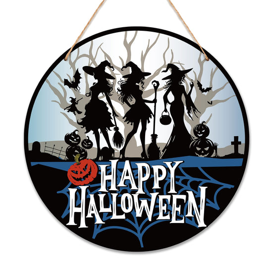 Cazhes Halloween Door Decorations - 12" Witch Welcome Sign for Front Door, Pumpkin Wooden Hanger for Home Porch Indoor Outdoor Wall Decor -B09