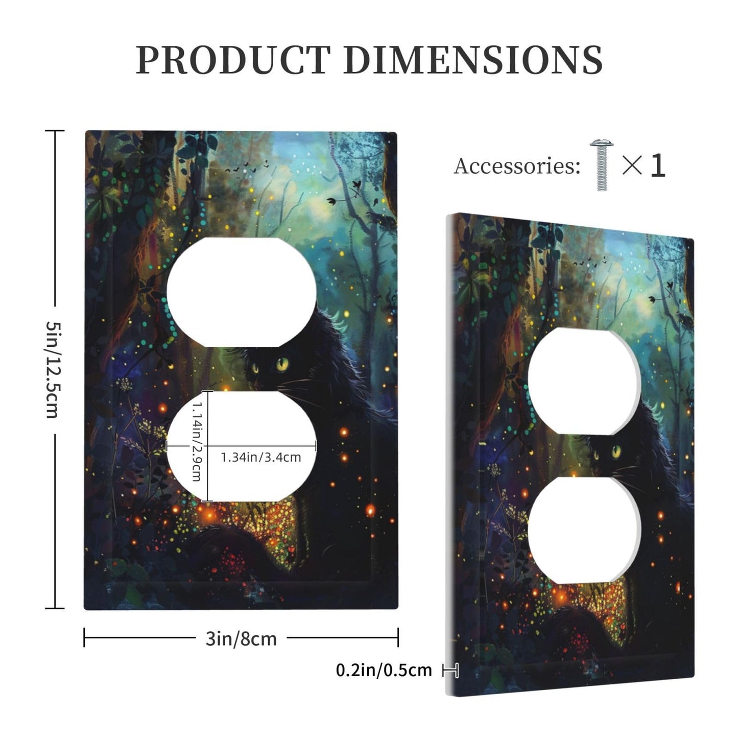 Spshian Decorative Outlet Covers Magic Fantasy Forest Mysterious Black Cat 1 Gang Duplex Light Switch Cover Plate Electrical Switch plates Wall Plates Receptacle Covers for Kid Room Bathroom Decor