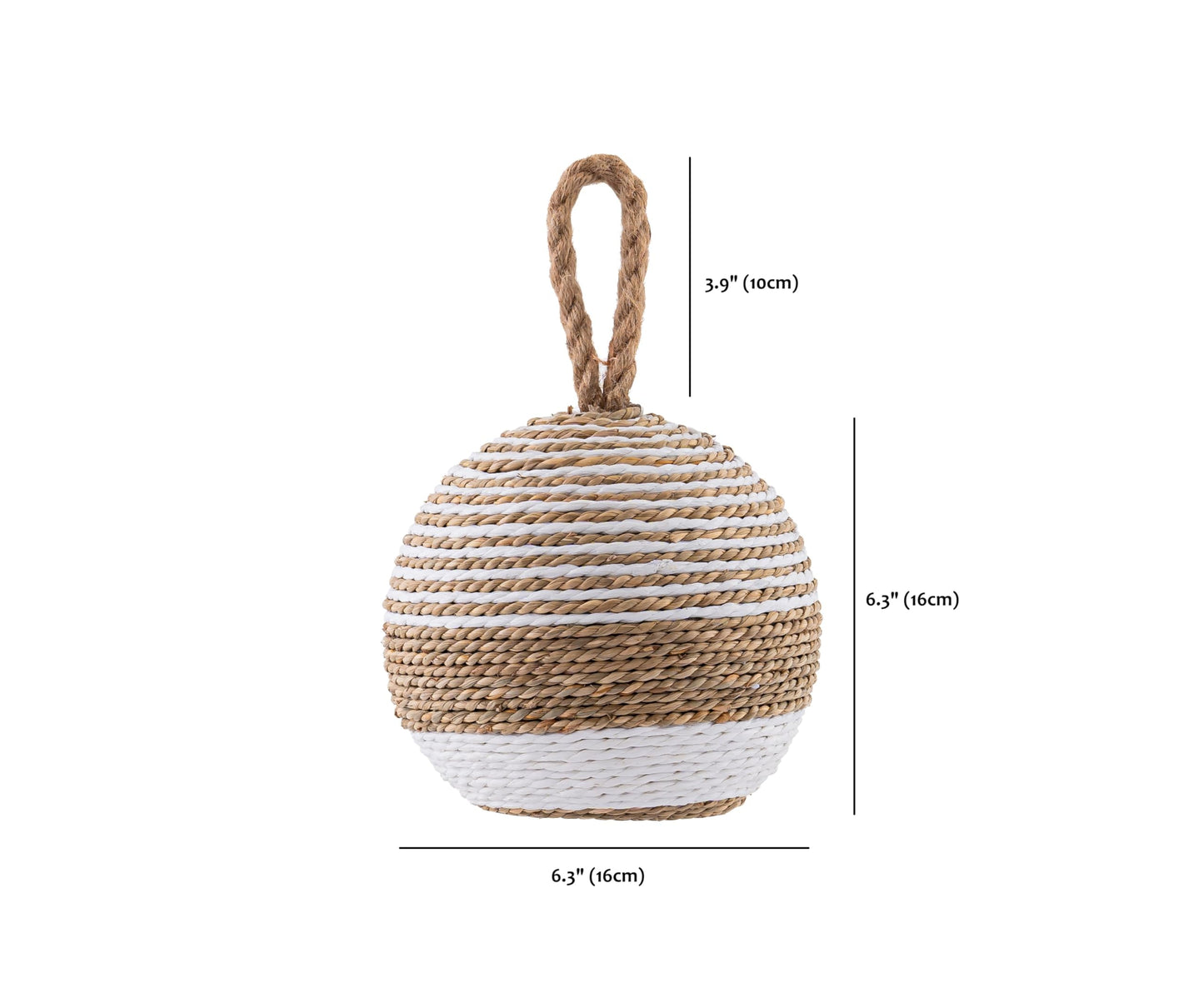 PEMAR Natural Wicker Door Stopper with Handle, Rustic Farmhouse Decorative Door Stop, Heavy Indoor Doorstop, Nautical Blocker Jammer 6.3''D Sphere Ball Shape (Seagrass)