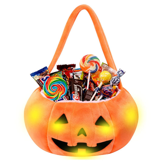 PinkSheep Halloween Trick or Treat Bucket: Light up Candy Bags for Trick or Treating Party (Pumpkin Orange)