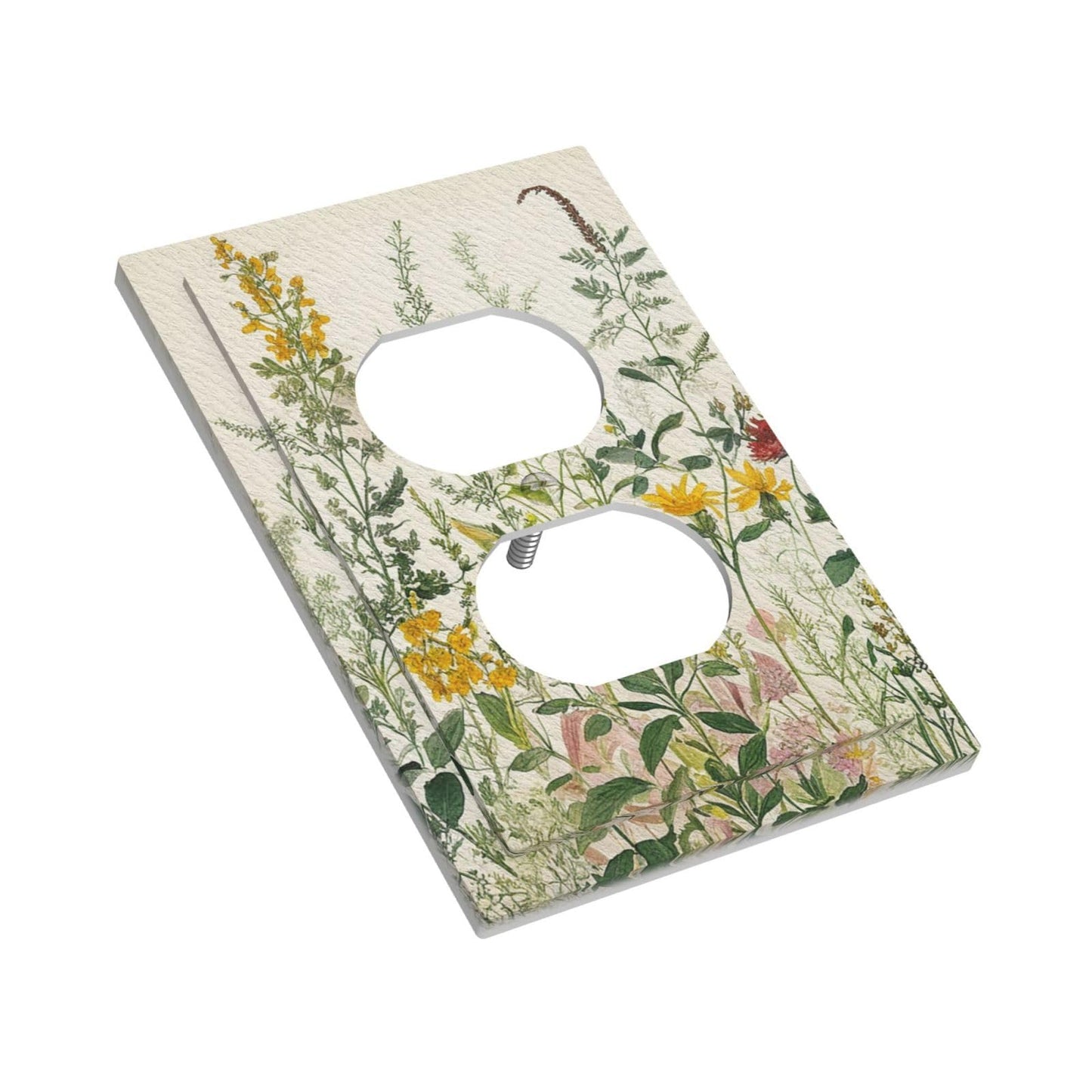Yamxbfa Decorative Outlet Covers Rustic Beige Wildflower Green Plants Yellow Floral 1 Gang Duplex Light Switch Cover Plate Wall Plates for Electrical Outlets Electrical Switchplate Face Plate