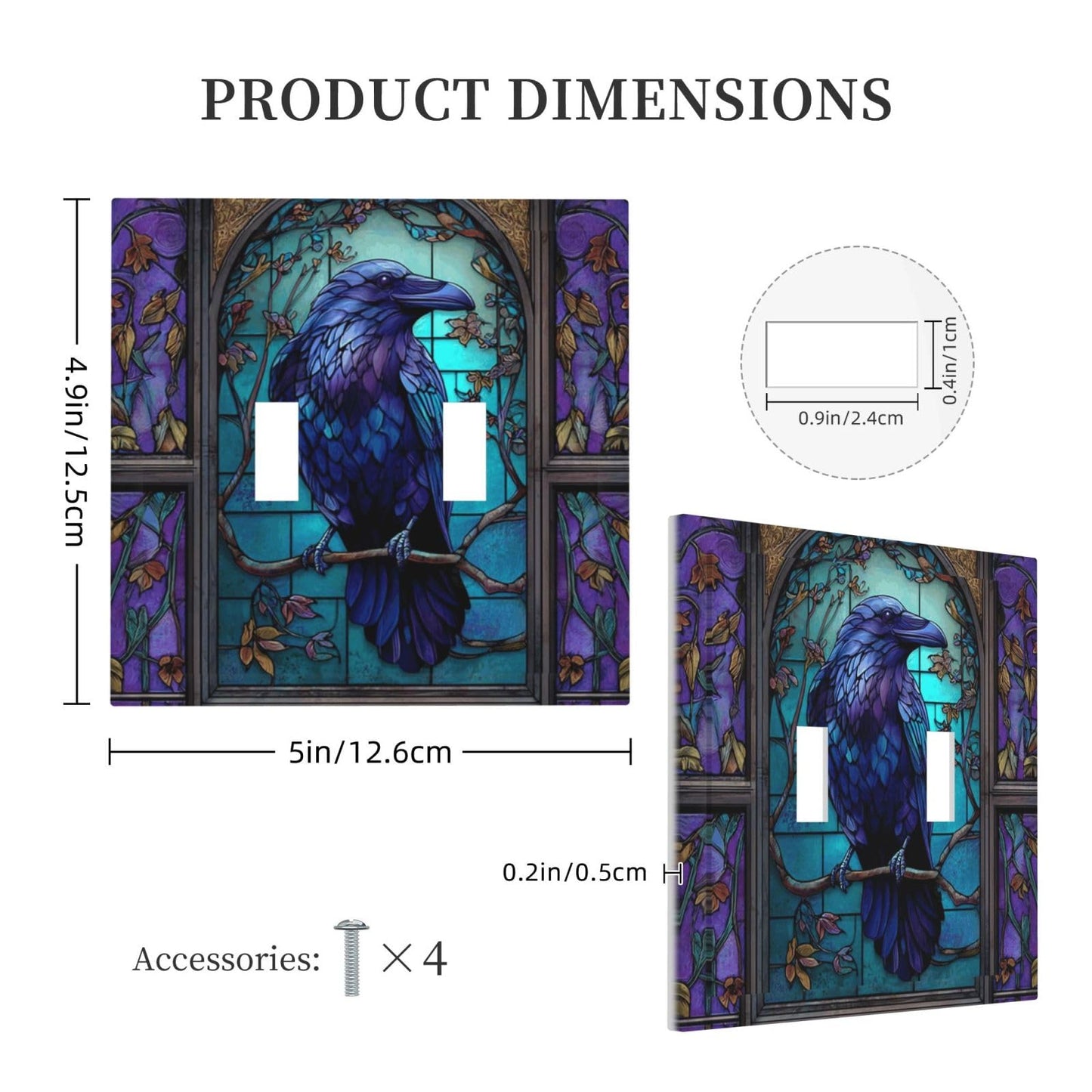 Stained Glass Crow On Tree Pattern Double Toggle Wall Plate Switch Decorative Panel Electrical Socket Plate Suitable For Bathroom Kitchen Living Room Bedroom