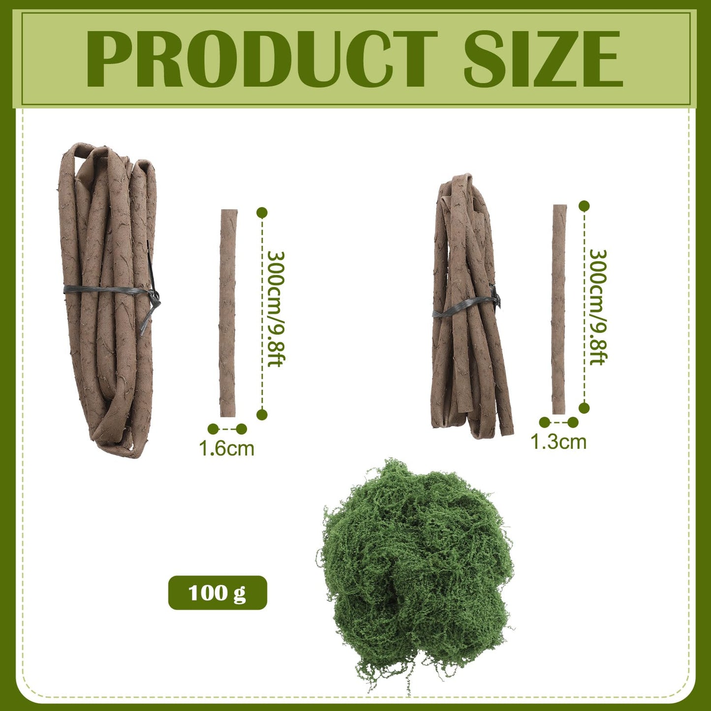 Janinka 2 Pcs 118in Large Bendable Artificial Tree Branches with Moss Enchanted Forest Decorations DIY Jungle Climber Vines Fake Moss Jungle Party Decor for Garden Landscape Reptile Habitat Decor