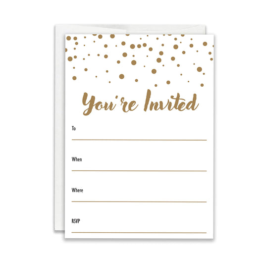 JBH Creations Shimmering Gold Dot Party Invitations - Pack of 48