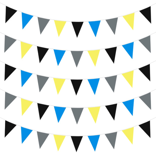40Ft Yellow Blue Black Grey Fabric Bunting Banner Pennant Hanging Party Decorations Cotton Triangle Flag Garland for Boys Cartoon Police Super Spider Bat Space Game Theme Birthday Baby Shower Decor