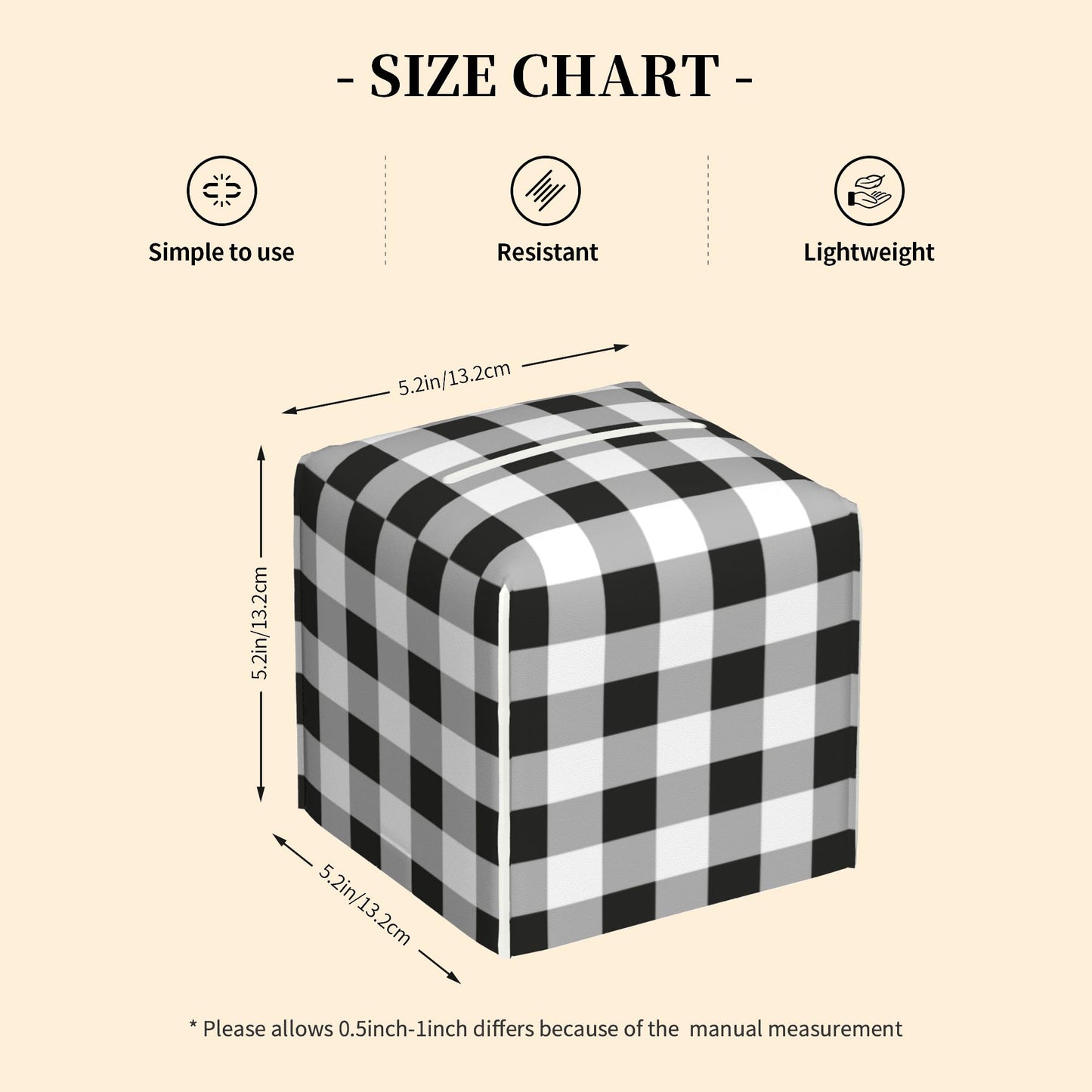 Tissue Box Cover Square, Black Grey White Buffalo Plaid Checkered Leather Tissue Box Cover Decorative Facial Paper Organizer Dispenser for Bathroom Kitchen Bedroom Vanity Countertop Night Stands
