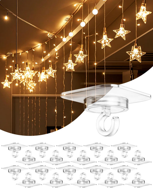 Adhesive Ceiling Hooks for Hanging Decor：20 Pack No Drill Small Drop Ceiling Hanger Strips for Decorations - Clear Decorative Ceiling Clips for Classroom Bedroom Room Party Halloween Christmas
