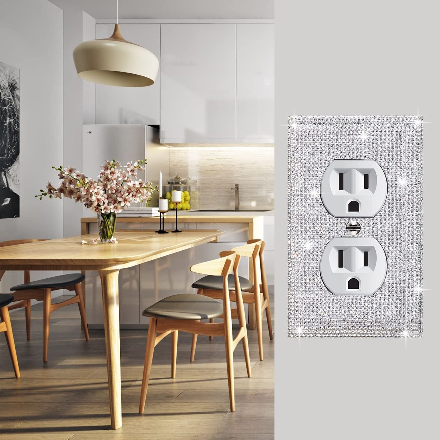 Gaocai 4 Pcs Shiny Silver Wall Plate Cover Decorative Light Switch Cover Single Toggle Rhinestones Outlet Cover