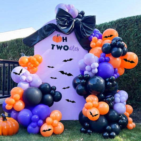 PartyXpress 157PCS Halloween Balloon Arch Garland Kit with Black Purple Orange Balloons for Boo Theme Party Supplies, Halloween Birthday Decorations, Girly Arch