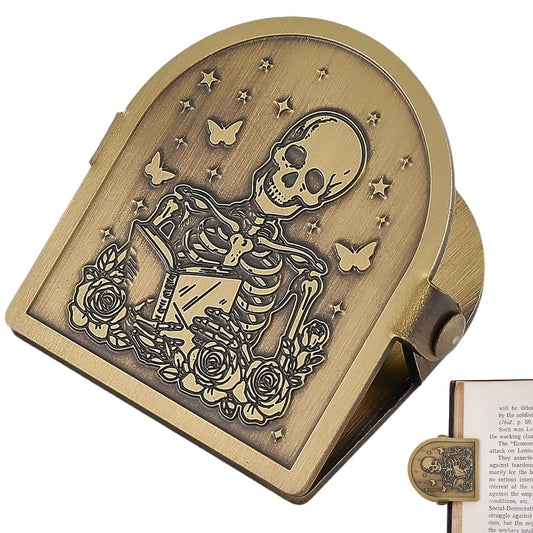 CRASPIRE Vintage Skeleton Journal Clip Metal Book Clips Skull Travelers Notebook Clip Halloween Brass Decorative Page Binder Clamp File Holder to Hold Journal Open for Planner TN Travel Art Documents