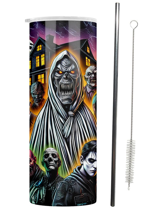 Casitika Horror Movie Merchandise. 20 Oz Halloween Tumbler With Lid And Straw. Scary Movie Cups For Horror Room Decor. (Ghost)