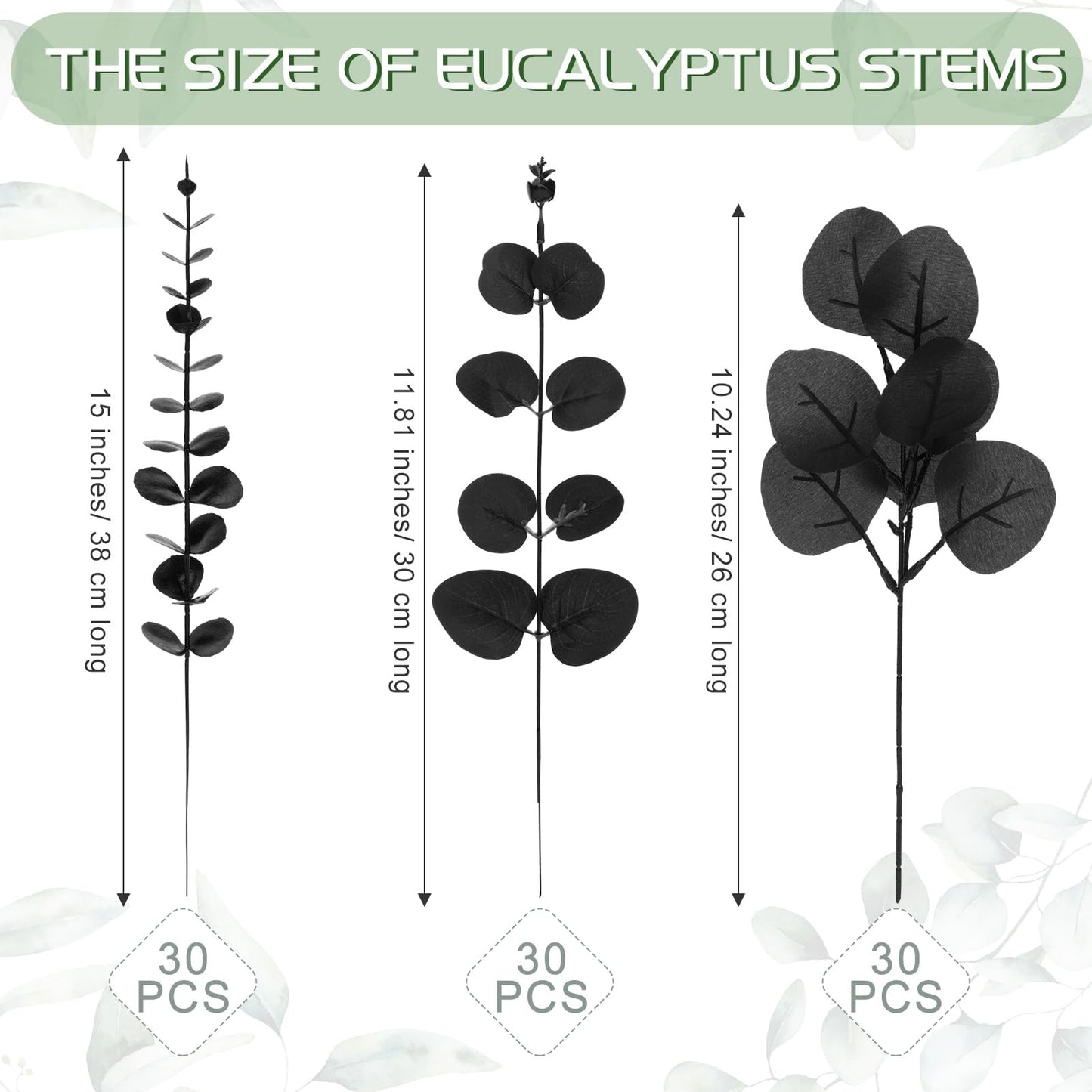 Giegxin 90 Pcs 3 Kinds Mixed Artificial Eucalyptus Leaves Stems Bulk Silver Dollar Leaves Picks Dried Eucalyptus Bundle Faux Spray for Wedding Vase Bouquet Floral Arrangement (Black)