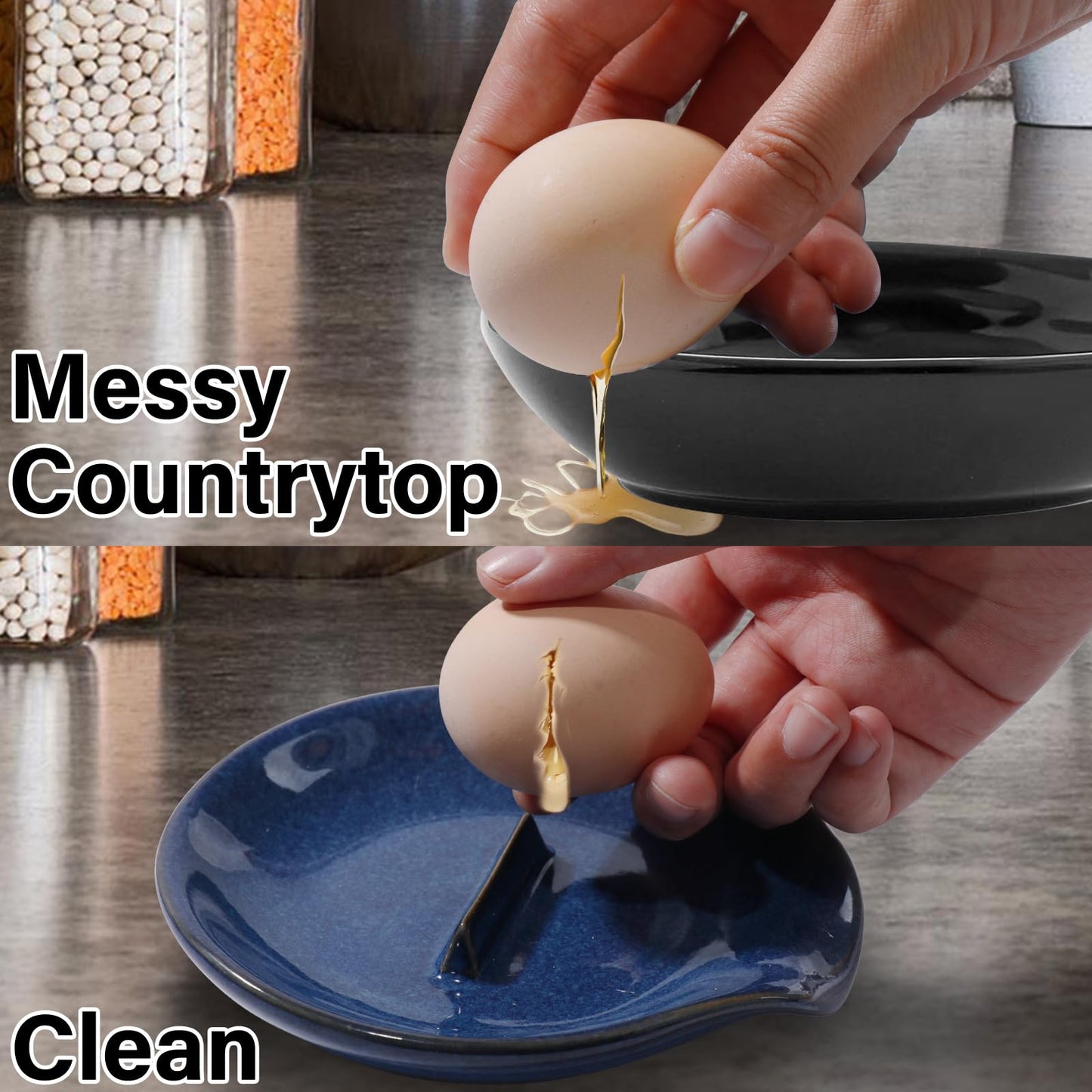 FFQ Spoon Holder, Spoon Rest for Kitchen,Ceramic Spoon Holder for Stove Top, Cooking Spoon Holder,Heat Resistant Utensil Rest for Countertop, Blue
