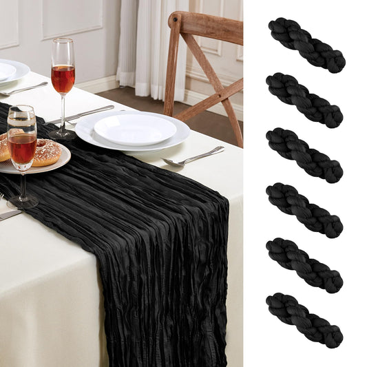 AGIRL 6 Pack Black Cheesecloth Table Runner 10FT Long Summer Boho Gauze Table Runner Rustic Sheer Runner for Halloween Wedding Baby Shower Birthday Party Table Decor Home Easter Decorations